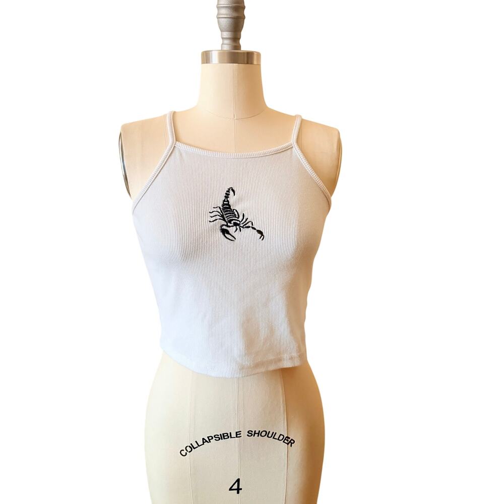 Shein Scorpion Crop Tank Top White Ribbed Sleeveless Women’s Size S